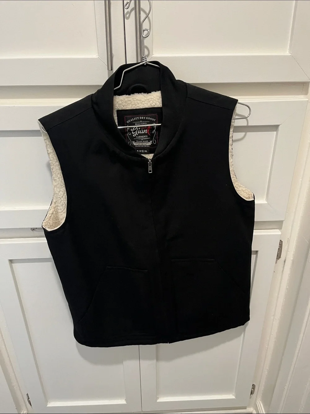 Black Sherpa-Lined Zip Front Vest